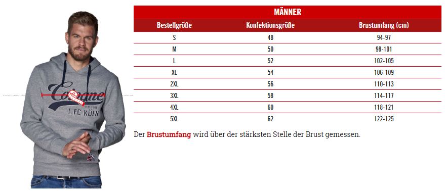 1.FC Köln Männer Größentabelle