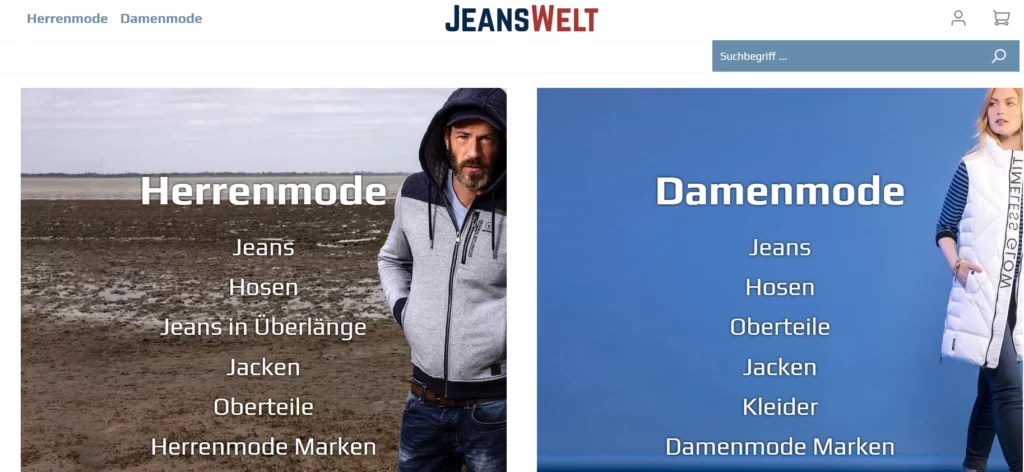 Jeanswelt online Shop Größen