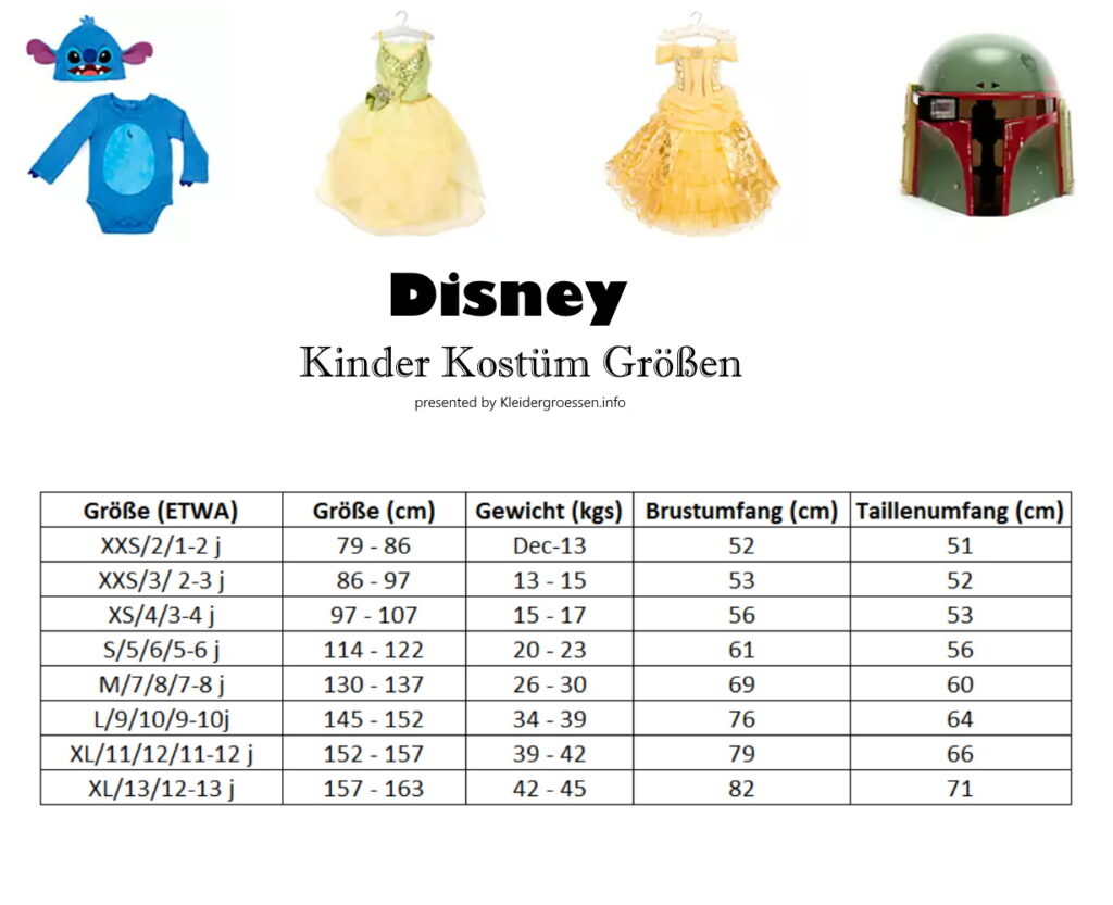 Disney Kinder Kostüm Größen
