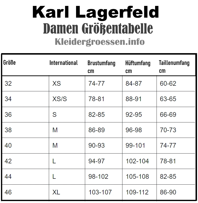 Karl Lagerfeld Damen Größentabelle