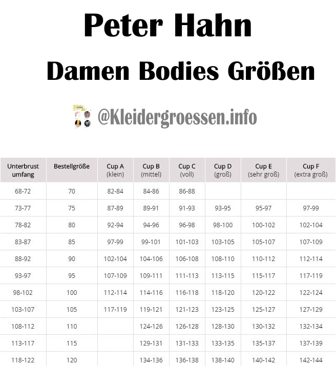 Peter Hahn Damen Bodies Größen