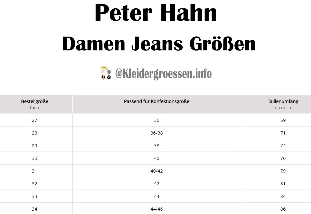 Peter Hahn Damen Jeansgrößen