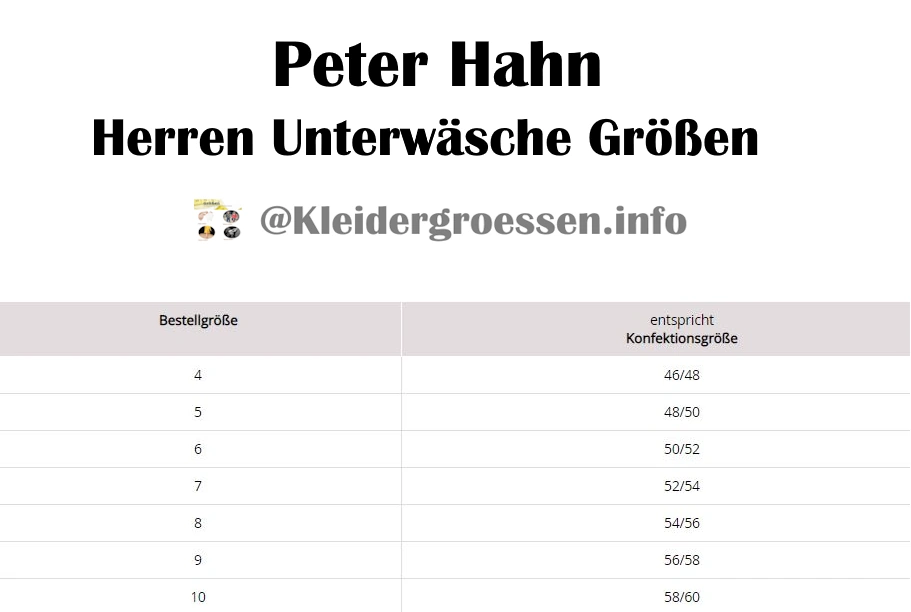 Peter Hahn Herren Unterwäsche Größen