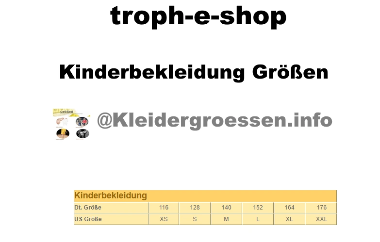 troph-e-shop Kinderbekleidung Größen