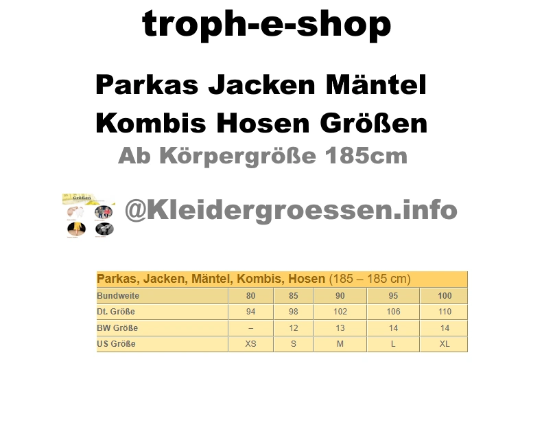 troph-e-shop Parkas Jacken Mäntel Hosen Lang Größen ab 185cm Körpergröße