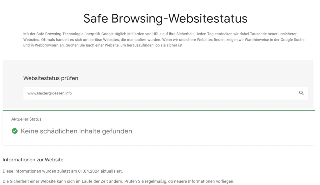 Google Safe Browsing Kleidergroessen.info